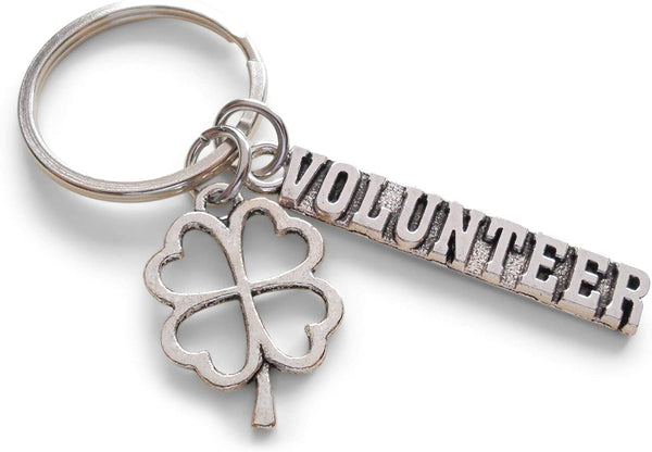 Volunteer Appreciation Gifts • "VOLUNTEER" Tag & Silver Clover Charm Keychain by JewelryEveryday w/ "Lucky to have you in our community" Card