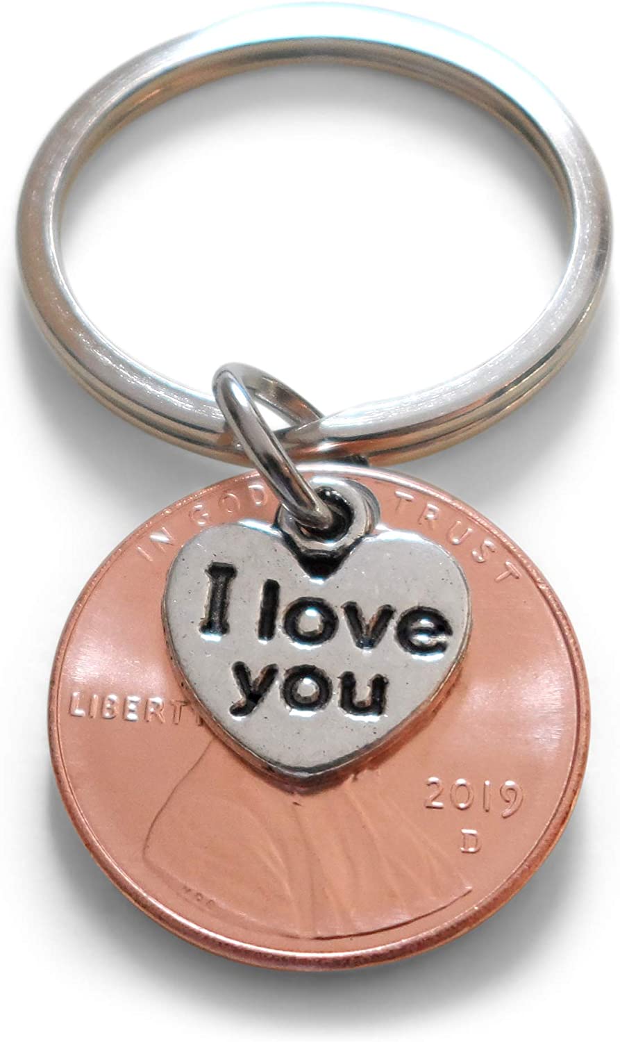2019 Penny Keychain • w/ "I Love You" Heart Charm 5-Year Anniversary Gift from JewelryEveryday