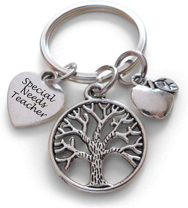 Teacher Appreciation Gifts • "Special Needs Teacher" Disk, Tree & Apple Charms Keychain by JewelryEveryday w/ "Thanks for helping me grow!" Card