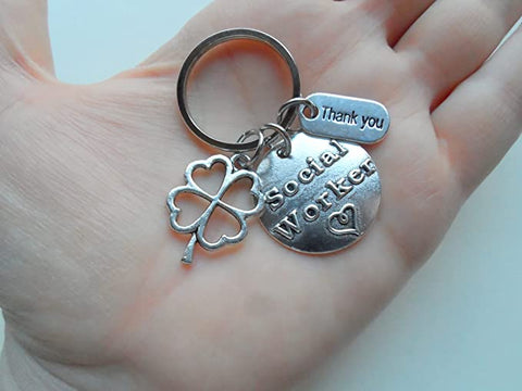 Social Worker Keychain with Clover & Thank You Charm, Community Advocate Keychain