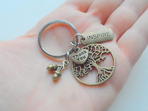 Teacher Keychain, Inspire Tag, Bronze Tree, Thank You & Seeds Charm - Teachers Plant Seeds That Grow Forever