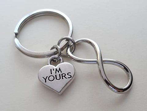 "I'm Yours" Heart Charm with Infinity Symbol Charm Keychain - You and Me for Infinity; Couples Keychain