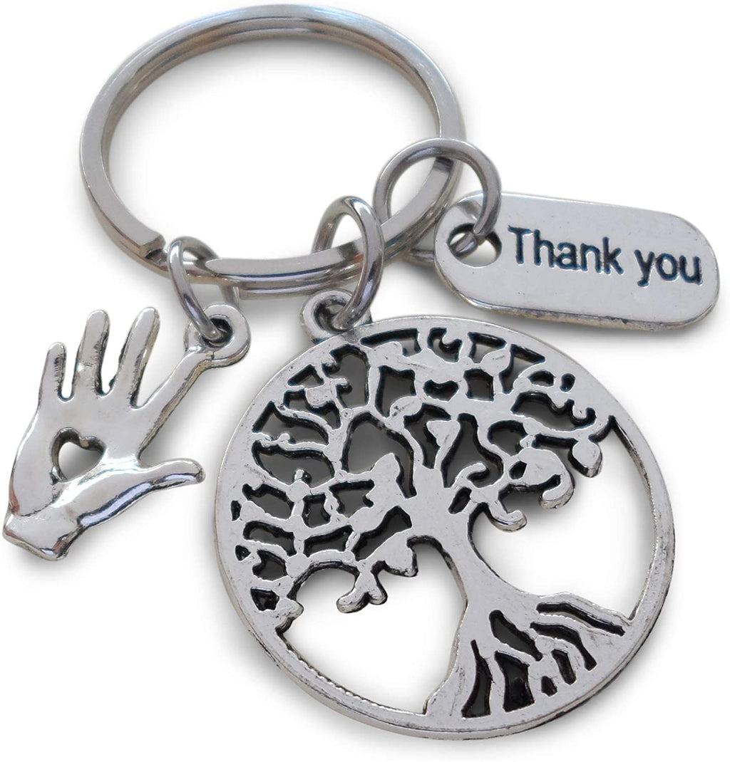 Employee Appreciation Gifts • Social Worker/ Community Advocate Keychain, Tree, Hand, "Thank You" Tag w/ "Thanks for serving our community" Card by JewelryEveryday