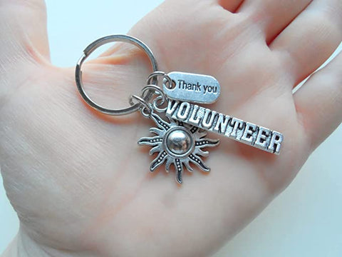 Volunteer Keychain with Sun & Thank You Charm, Volunteer Appreciation - Thanks for Helping Our Students Shine