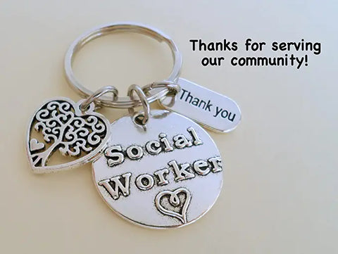 Social Worker Gift Keychain with Heart Tree Charm, Community Advocate Keychain, Thank you Gift