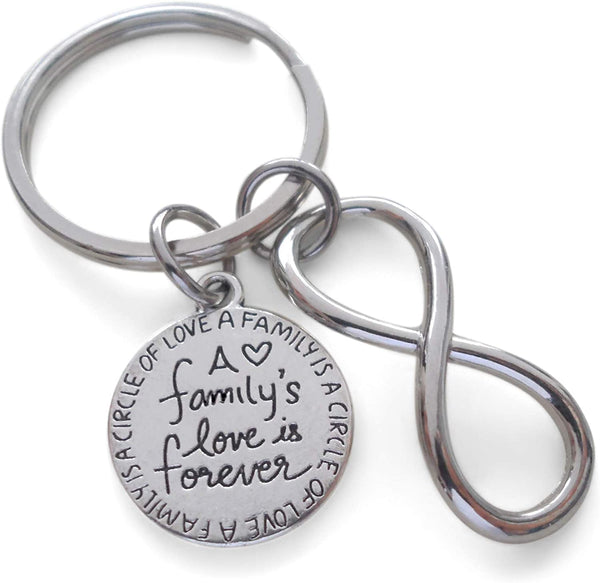 A Family's Love is Forever Saying Disc & Infinity Charm Keychain, Family Reunion or Family Gift