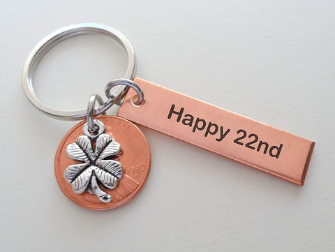 Custom Penny Keychain With Clover Charm and Copper Tag Charm Anniversary Gift, Husband Wife Key Chain, Boyfriend Girlfriend Gift, Couples Keychain