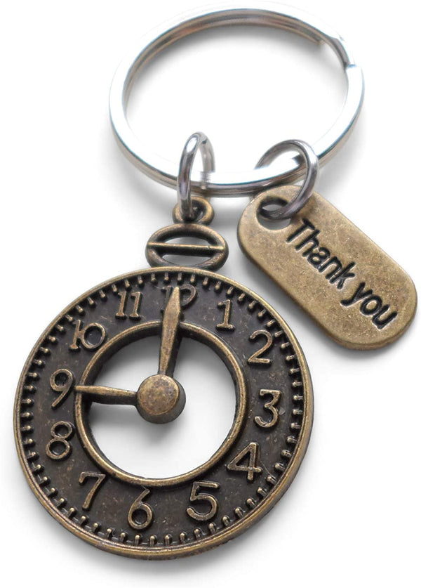 Volunteer Appreciation Gifts • "Thank You" Tag & Bronze Clock Charm Keychain by JewelryEveryday w/ "Thanks for giving us your time!" Card