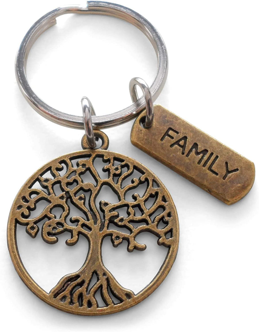 Family Reunion Gift • Bronze Family Tree Keychain w/ card "Our Roots Are As One"