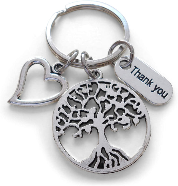 Caregiver, Home Aid Caretaker, or Teacher Keychain Gift, Tree, Heart, and "Thank You" Charm w/ Thanks for sharing your heart with us" Card by JewelryEveryday