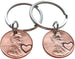 Double Keychain Set 2005 Penny Keychains with Engraved Heart Around Year; 17 Year Anniversary Gift, Couples Keychain