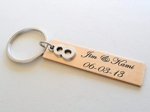 Custom Engraved Bronze Tag with Number 8 Charm Keychain, 8 Year Anniversary Gift Keychain, Personalized Engraved Keychain