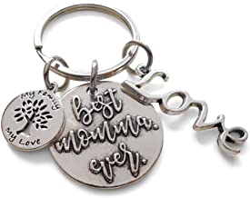 Best Momma Ever Keychain with Love charm, Tree Charm with words"My Family My Love"