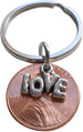 Lucky in Love 2016 Penny Keychain with Love Charm Layered Over; 6 Year Anniversary Gift, Couples Keychain
