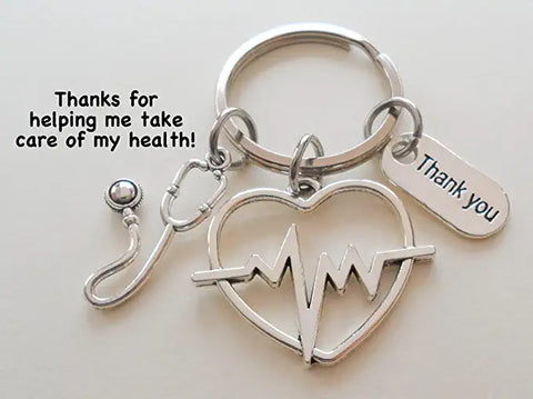 Heartbeat Medical Charm Keychain with Stethoscope Charm, Doctor Office or Hospital Staff Thank you Keychain
