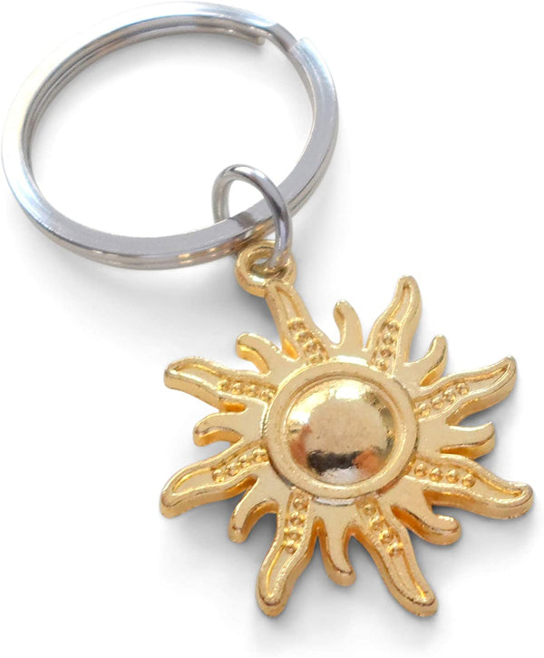 Golden Tone Sunshine Sun Keychain - You're The Light of My Life; Couples Keychain by JewelryEveryday