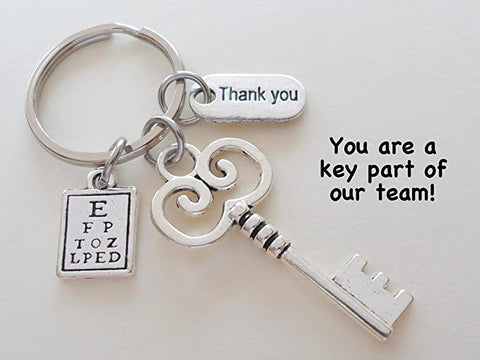 Eye Doctor Office Staff Keychain, Key Charm, Eye Chart & Thank You Charm Keychain