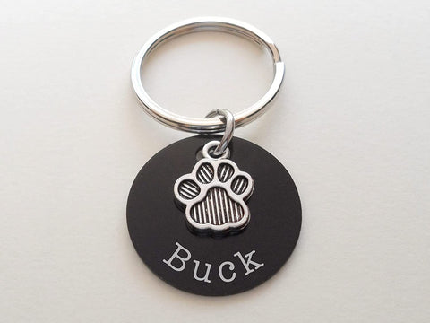 Custom Engraved Anodized Aluminum Disc & Paw Charm Keychain, Pet Loss Gift, Dog Memorial Keychain