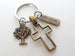 Bronze Cross Keychain with Tree Charm & Faith Tag Charm, Religious Keychain