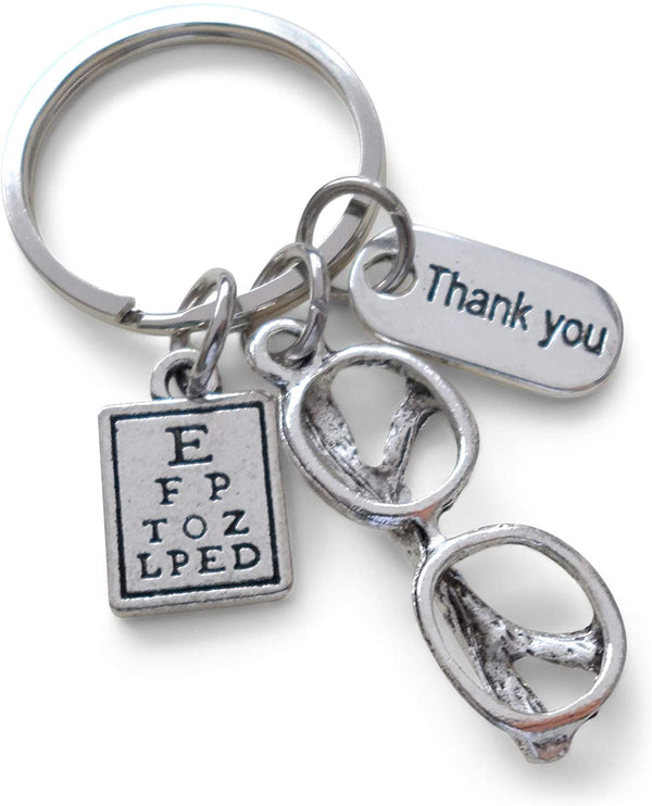 Employee Thank You Gift • Eye Glasses and Eye Chart Charm Keychain Gift for Eye Doctor Staff by JewelryEveryday