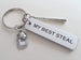 Baseball or Softball Keychain with "My Best Steal" Engraved on Aluminum Tag with Baseball Cap & Bat Charm