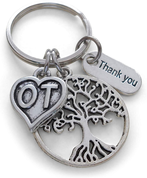 Employee Appreciation Gifts • Occupational Therapist Keychain with Tree, OT Heart, and "Thank You" Tag w/ "Thanks for helping me grow" Card by JewelryEveryday