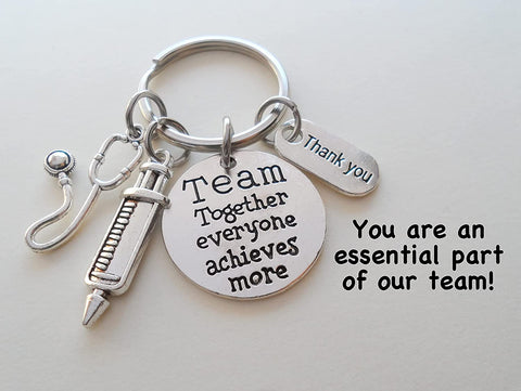 Medical Team Charm Keychain with Team Disc Charm With Syringe & Stethoscope Charm, Doctor Office or Hospital Staff Thank You Keychain