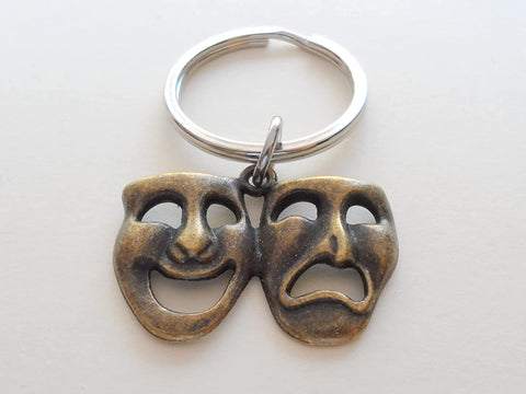 Bronze Theatre Masks Charm Keychain, Mask Charm, Drama Keychain, Graduation Keychain, Actors Keychain