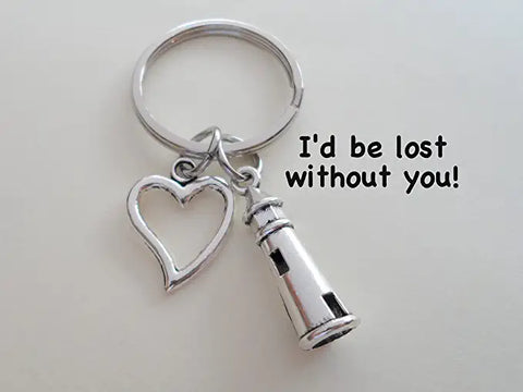 Lighthouse Charm Keychain with Heart Charm, Couples Keychain