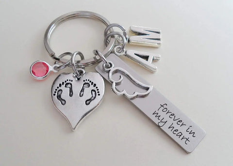 Custom Twin Babies Forever in My Heart Memorial Charm Keychain, Infant Loss Gift, Miscarriage Stillborn, Memorial Keychain