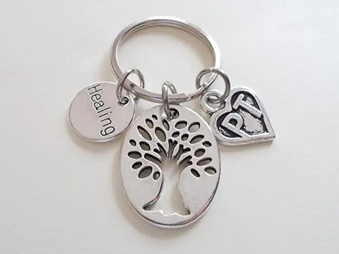 Physical Therapist Appreciation Keychain, Thank You Keychain for Clinic Staff; Tree, Healing & PT Charm