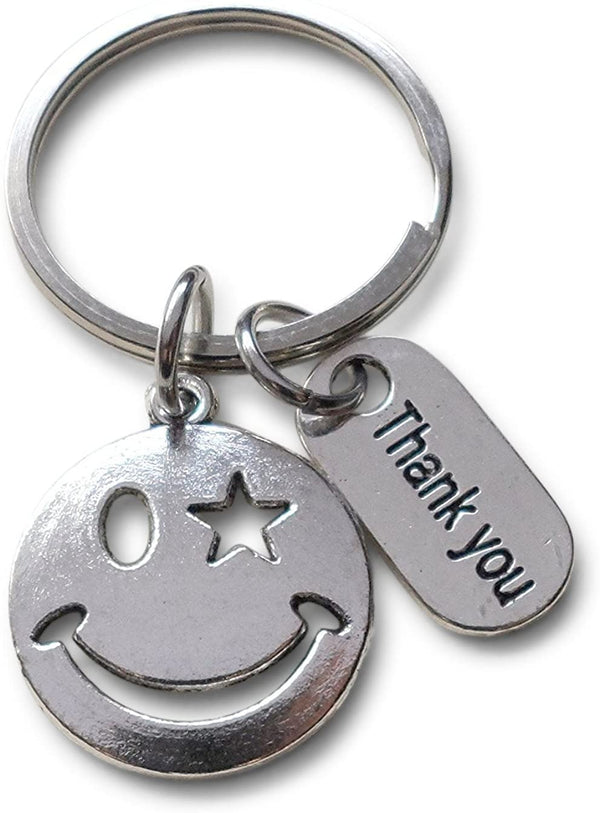 Employee Appreciation Gifts • "Thank You" Tag & Silver Smiley Face Keychain by JewelryEveryday w/ "Thanks for being a joy to work with!" Card