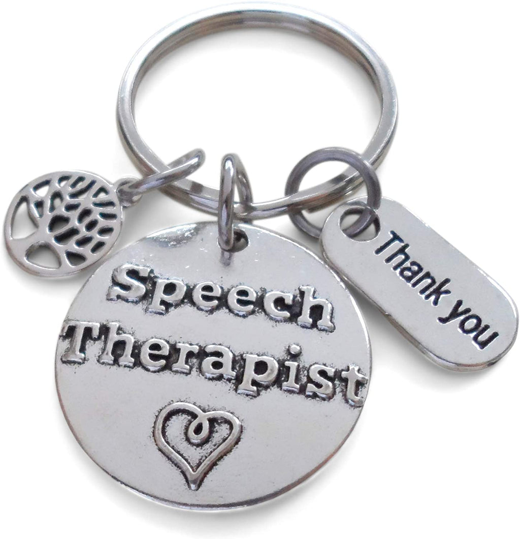 Speech Therapist Keychain with Small Tree, Speech Therapist Disc, and "Thank You" Tag w/ "Thanks for helping me grow" Card by JewelryEveryday