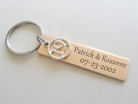 Custom Engraved Bronze Tag with Number 19 Charm Keychain, 19 Year Anniversary Gift Keychain, Personalized Engraved Keychain