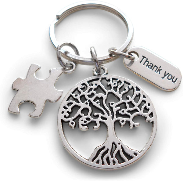 Volunteer Appreciation Gifts • "Thank You" Tag & Puzzle Piece & Tree Charms by JewelryEveryday w/ "You are an essential part of our community" Card