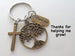 Bronze Tree, Cross, & Thank You Charm Keychain, Religious Teacher, Neighbor or Volunteer Keychain