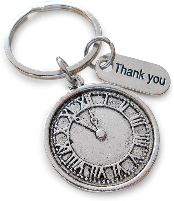 Volunteer Appreciation Gifts • "Thank You" Tag & Silver Clock Charm Keychain by JewelryEveryday w/ "Thanks for giving us your time!" Card