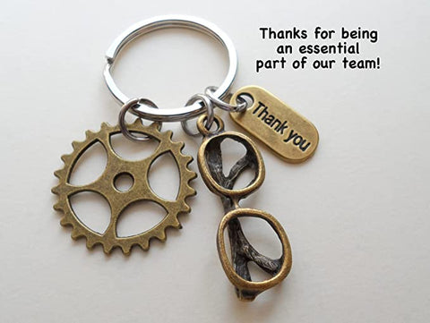 Bronze Eye Glasses Charm, Gear Charm & Thank You Charm Keychain, Optician or Eye Center Staff