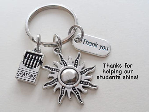 Sun Keychain with Crayons & Thank You Tag, Teacher or School Volunteer Appreciation - Thanks for Helping Our Students Shine