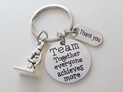 Medical or Science Team Charm Keychain with Team Disc Charm With Microscope Charm, Staff Thank You Keychain