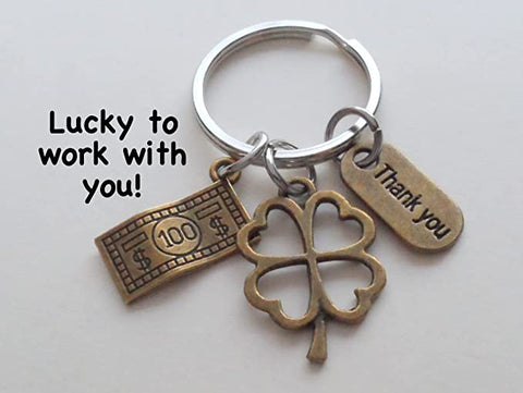 Bronze Clover & Money Charm Keychain, Cashier Team, Convenience Store Employee Appreciation, Grocery Store Staff, Thank You Keychain