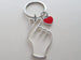 Korean Hand Heart Symbol Charm Keychain with Red Heart Charm, Couples Keychain