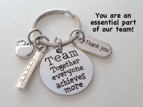 School Teacher Appreciation Keychain, Team Disc Charm, Apple, Ruler, & Thank You Charm Keychain