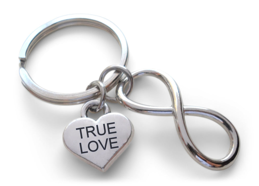 "True Love" Heart Charm with Infinity Symbol Charm Keychain - You and Me for Infinity; Couples Keychain