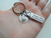 Custom Engraved Aluminum Tag with Heart Charm Layered Over and Dime Anniversary Keychain, Couples Keychain