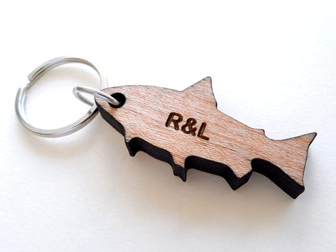 Custom Personalized Wood Fish Keychain, Engraved Anniversary Gift, Husband Wife Key Chain, Boyfriend Girlfriend Gift, Customized Couples Keychain