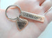 Bronze Tag Keychain, Rectangle Engraved with "2,922 Days", and Heart Tag Engraved "Happy 8th"; 8 Year Anniversary Couples Keychain