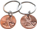 Double Keychain Set 2003 Penny Keychains with Engraved Heart Around Year; 22 Year Anniversary Gift, Couples Keychain