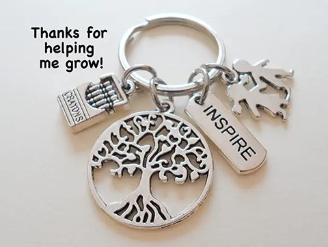 Tree Keychain with Crayons, Kids & Inspire Tag Charm, Teacher Appreciation - Thanks for Helping Me Grow