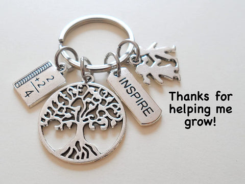 Tree Keychain with Math Sheet Charm, Kids & Inspire Tag Charm, Teacher Appreciation - Thanks for Helping Me Grow